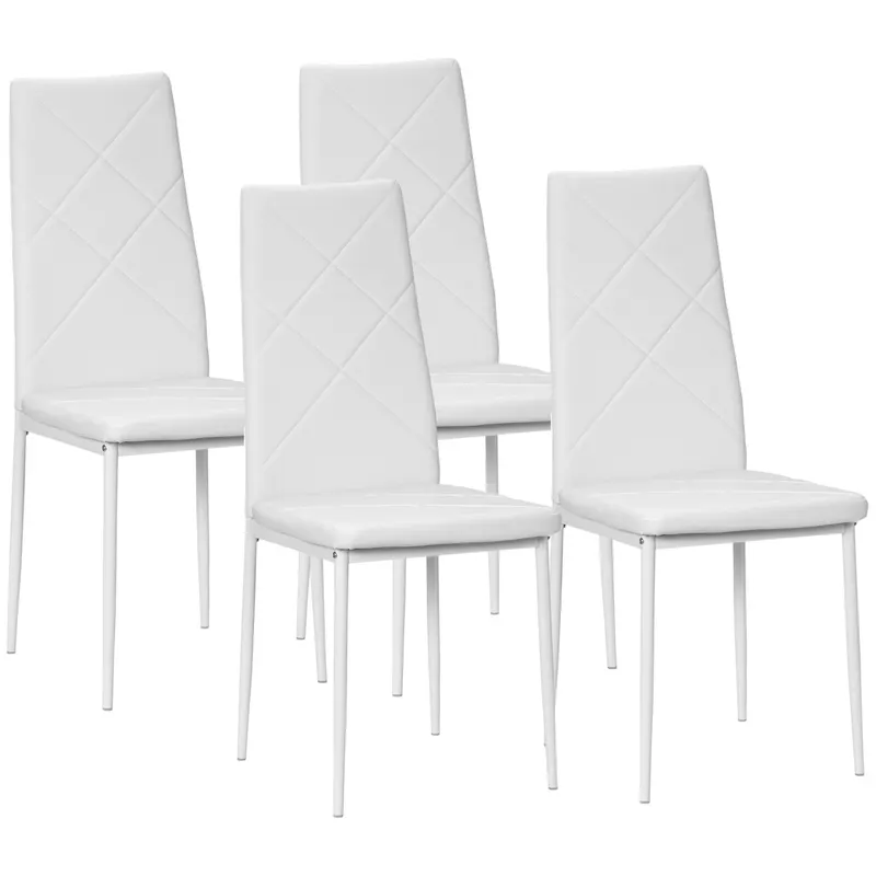 Set 4 scaune bucatarie HOMCOM cu spatar inalt, scaune moderne din piele artificiala si otel, 41x50x97cm, alb | Romania