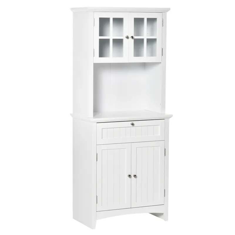 HOMCOM Dulap pentru bucatarie si sufragerie cu 2 compartimente, rafturi reglabile si masa, MDF, 68,6x40x164 cm, alb | Romania