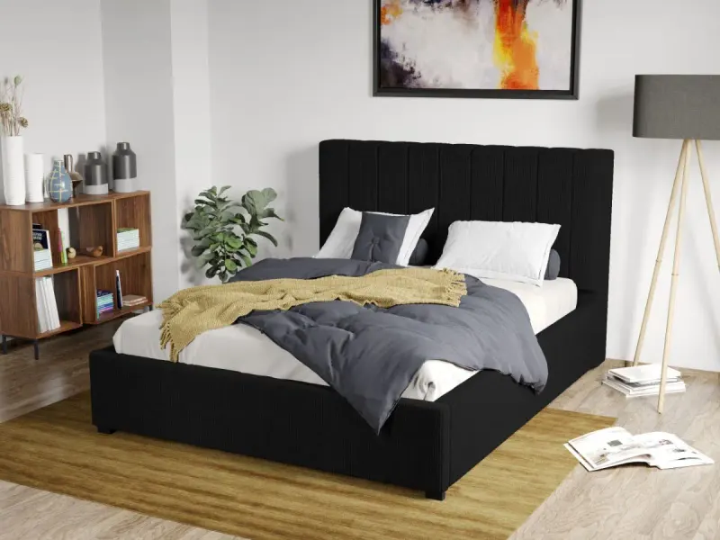 Pat Tapitat Adam cu somiera fixa Negru - Poso 135 140x200