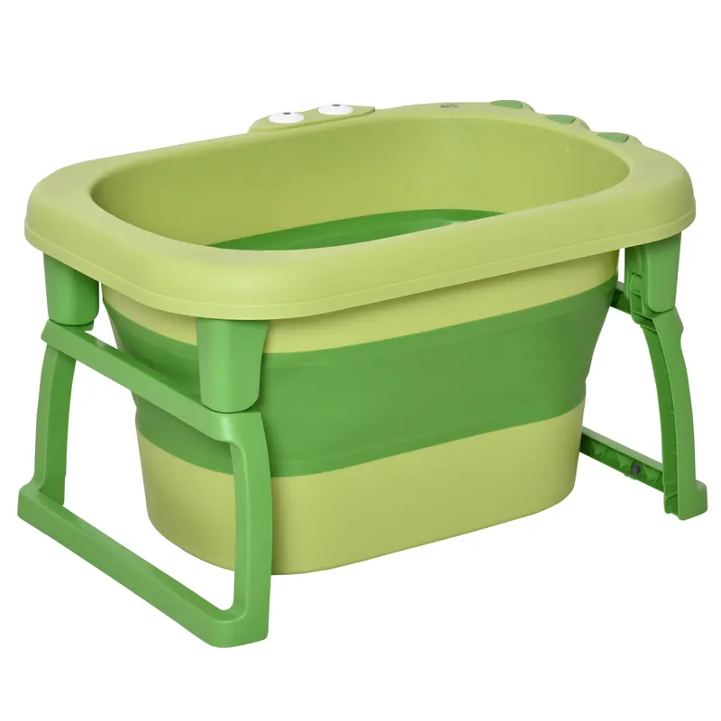 HOMCOM Cadă pentru Băiță Nou-Născuți și Copii 0-6 Ani, Plastic Antiderapant, Verde, Dimensiuni 75.3x55.4x43cm | România
