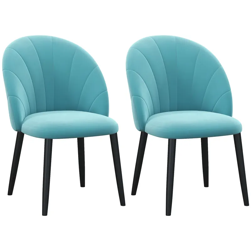 Homcom Set 2 Scaune Bucătărie Moderne, Tapițate, Metal și Catifea, 52x54x79cm, Verde Deschis | Romania