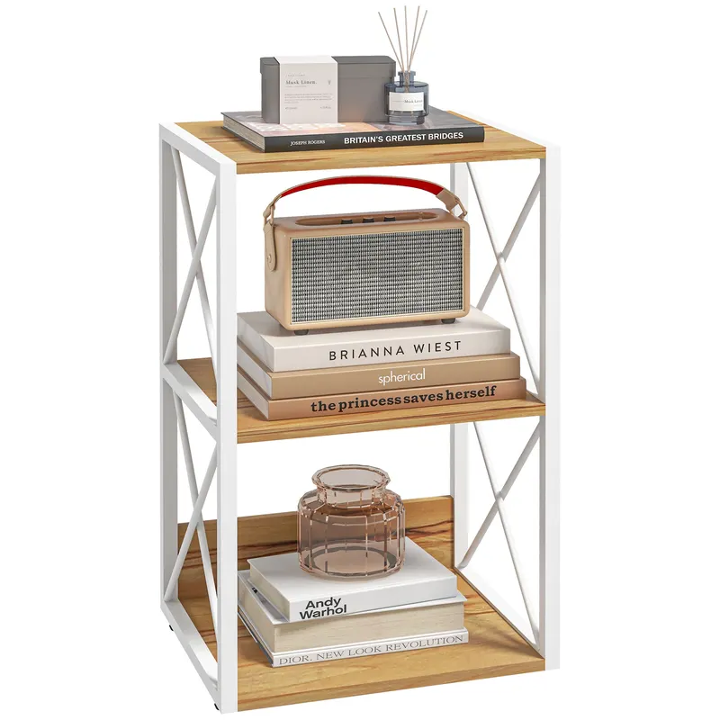 Mobilier Rastel Librarie 3 Rafturi cu Schelet in Otel Alb si Rafturi in Lemn 40x35x72.5cm HOMCOM | Romania