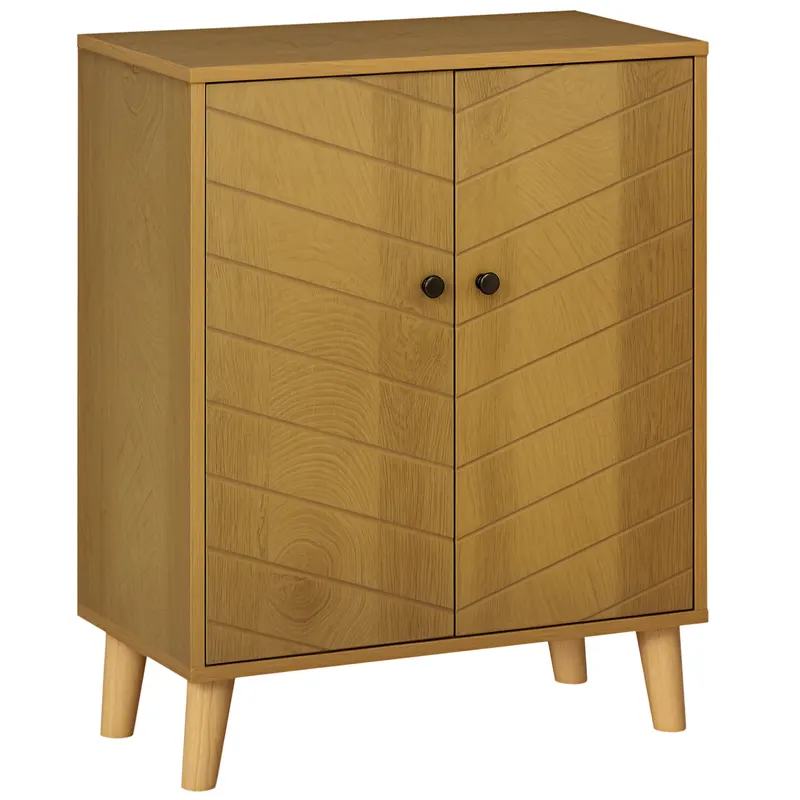 HOMCOM Dulap Vintage cu Uși Chevron Duble și Picioare din Lemn de Pin, Efect de Lemn Natural, Design Retro | Romania