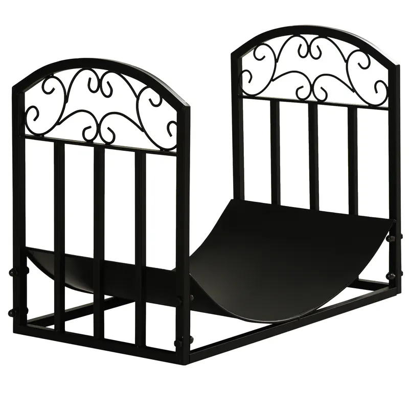Suport pentru Busteni din Metal pentru Interior si Exteriordin Metal cu Blat Cubat, max 60 kg Lemne, Negru 60,5x36x46,5cm Outsunny | Romania