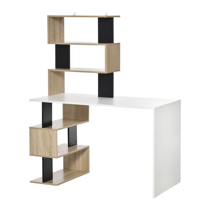 HOMCOM Birou cu Bibliotecă, Spațiu de Lucru Multifuncțional, Suport Computer din Lemn, Multicolor, 120x60x148cm | Romania