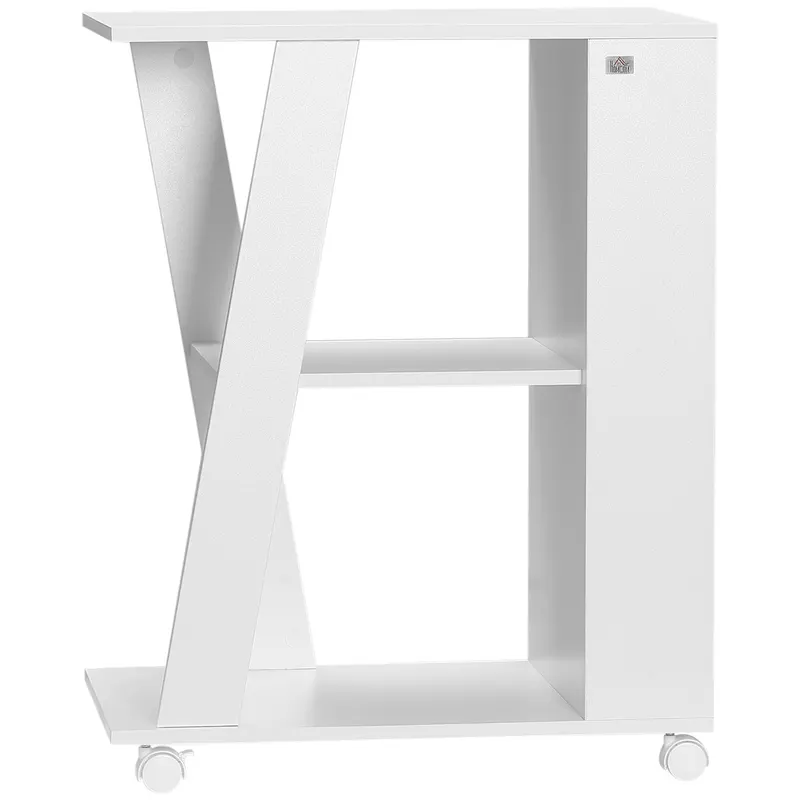 HOMCOM Cărucior Bucătărie din Lemn, 2 Rafturi Deschise, Pe Roti, Design Pragmatic, Alb 60x38x77cm | Romania