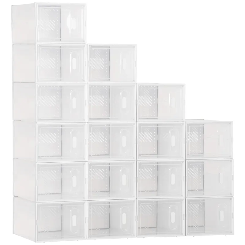 HOMCOM Dulap Dreptunghiular pentru Încălțăminte, Economisire Spațiu, 18 Cutii Transparente din Plastic PP, 25x35x19 cm | Romania