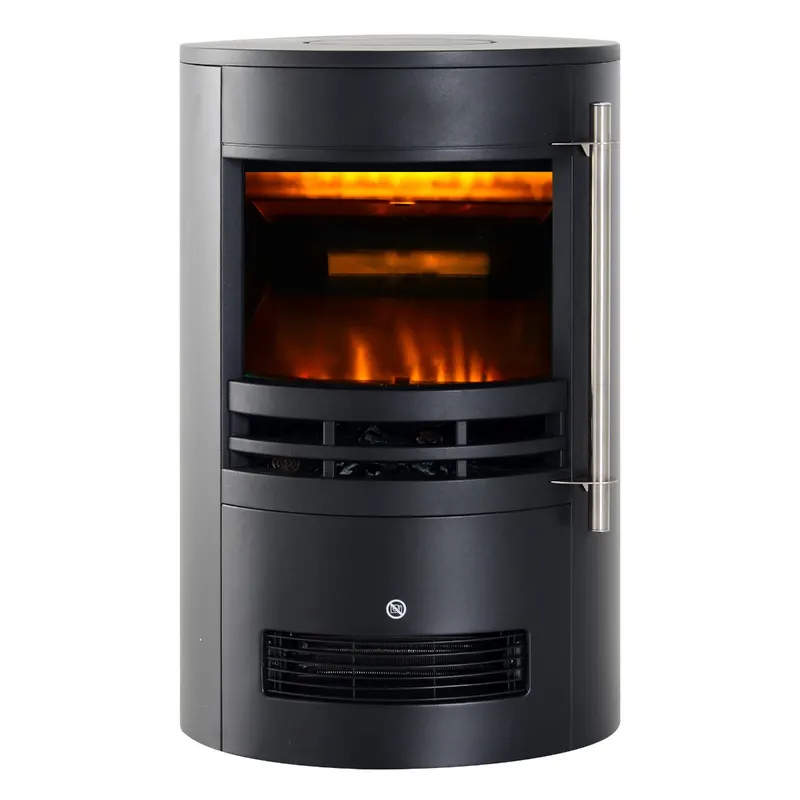 Soba Electrica de Sol semineu cu Efect de Flacara incalzitor Reglabil aparat de incalzire de 1800W, Negru, 41x41x64.5cm HOMCOM | Romania