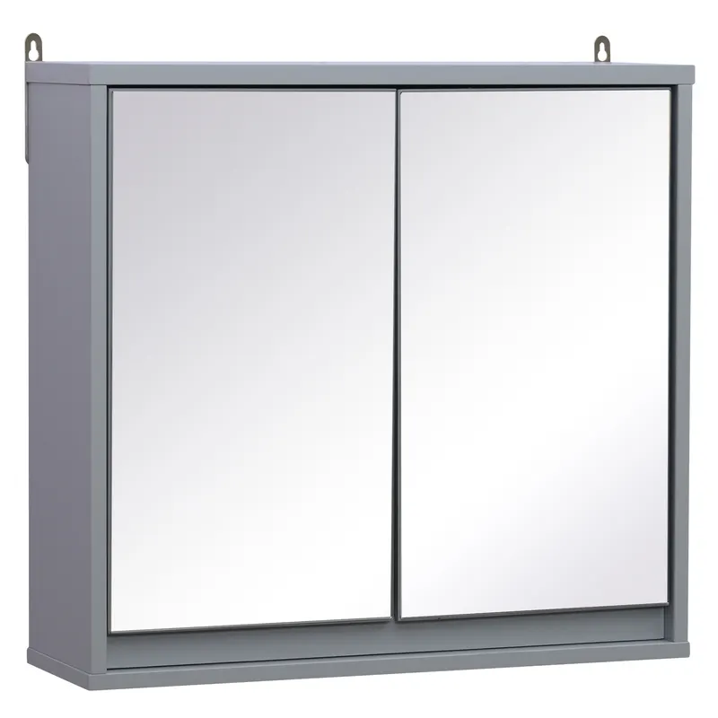 Dulapior de Baie de Perete cu Usa Dubla din Sticla cu Raft Reglabil, Gri,48x14.5x45cm HOMCOM | Romania