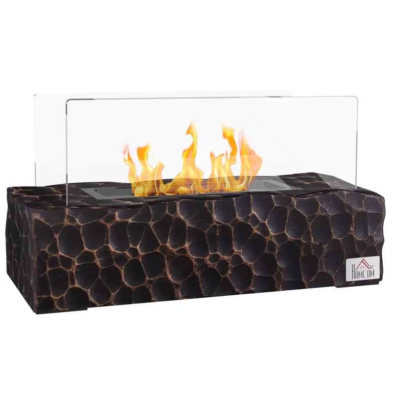 HOMCOM Șemineu cu Blat din Beton, Capac, Deflector din Sticlă Securizată și Rezervor de 0,15L, 33x16x18 cm, Negru | Romania