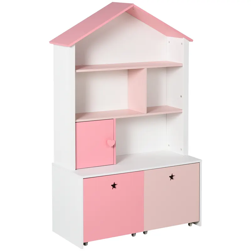 HOMCOM Raft Bibliotecă pentru Copii, Dulap Organizator cu Compartimente, Design Atractiv, Roz | Romania