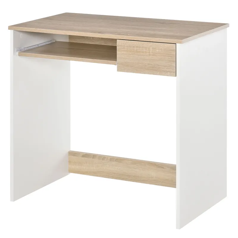 HOMCOM Birou pentru Dormitor, PC din Lemn, Blat Tastatură, Design Compact, Alb și Stejar, Ideal pentru Spații Mici | Romania