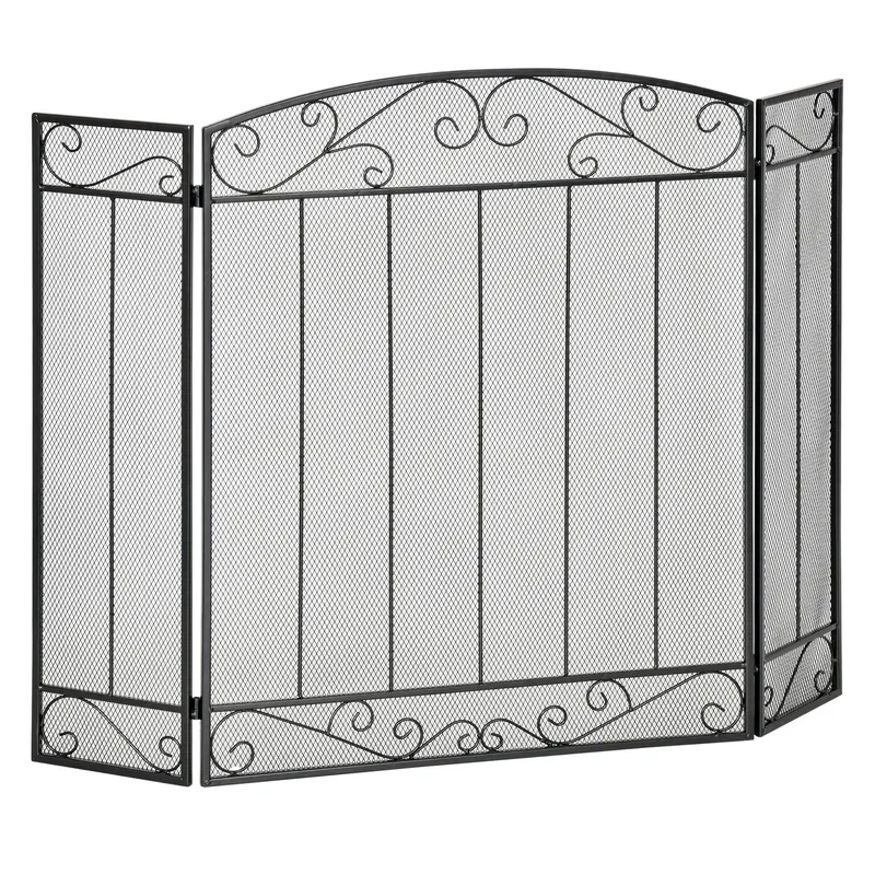 Parascantei pentru Semineu, protectie de scantei pentru semineu Pliabil, 3 Panouri Metal si Otel Negru 105x1,6x80,5cm HOMCOM | Romania