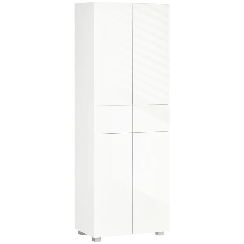 Dulap Bucatarie cu sertare,4 usi, cu 5 niveluri cu 3 rafturi reglabile, pentru sufragerie, alb lucios 60x35x170cm HOMCOM | Romania