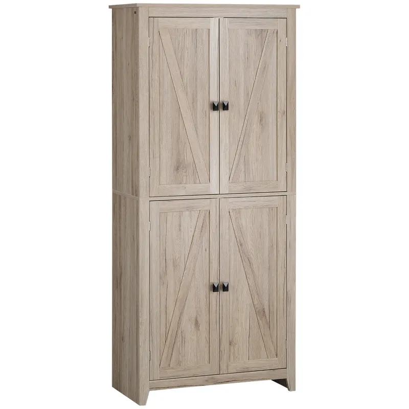 HOMCOM Bufet Elegant cu 4 Uși și Rafturi Ajustabile, Design Natural, 80x40x182 cm | Romania