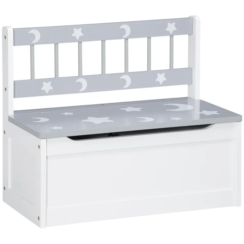 ZONEKIZ Cufar jucarii moderna 2 in 1, scaun pentru copii lada depozitare jucarii, MDF si lemn de pin, 60x30x50 cm, alb si gri | Romania