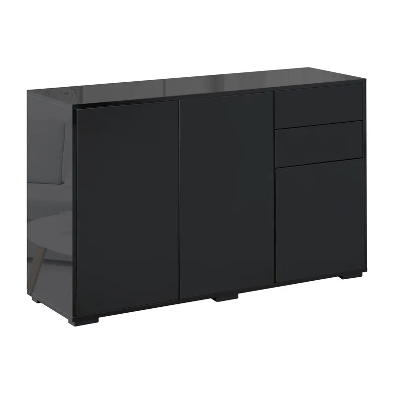 HOMCOM Dulap Versatil Negru, 2 Sertare și 2 Dulapuri cu Deschidere Prin Apăsare, pentru Spații Moderne, 117x36x74cm | Romania