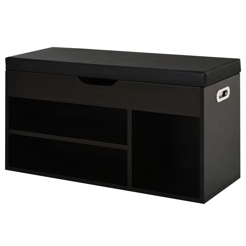 Dulap pentru Patofi care Economisete Spatiu cu Banca de Depozitare Capitonata si Compartimente Deschise 80x30x45cm, Negru HOMCOM | Romania