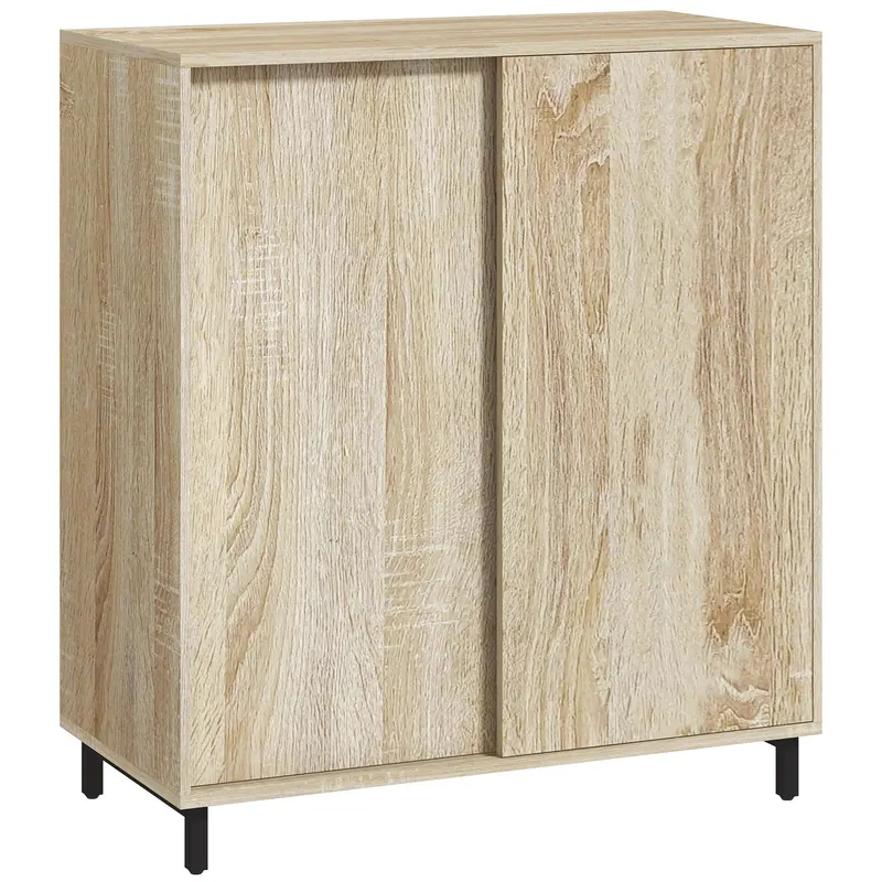 HOMCOM Dulap pentru Pantofi pe 4 Niveluri din PAL și Oțel cu Ușă Glisantă și Rafturi Reglabile, 80x40x93 cm, Lemn Natural | Romania
