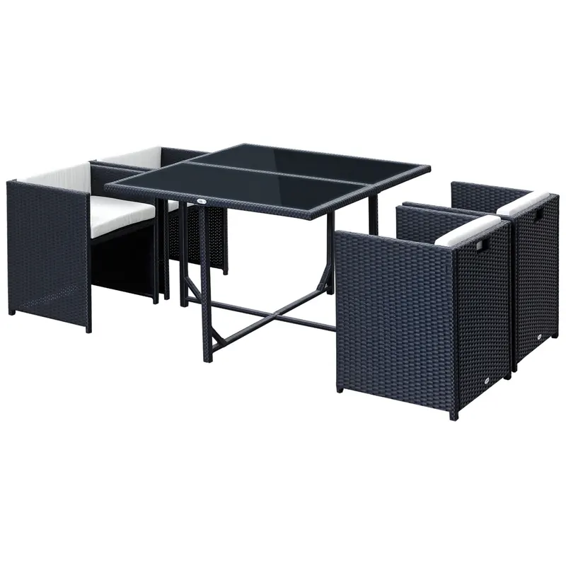 Outsunny Set Mobilier de Grădină cu Masă de Prânz, 4 Scaune și Perne, 109x109x72 cm, Negru | Romania