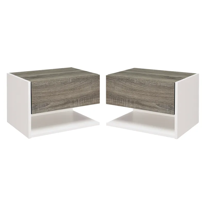 HOMCOM Set 2 Noptiere Suspendate, Dulapuri de Dormitor cu Design Modern, Spațiu de Depozitare, 35x32x22.5cm, Stejar și Negru | Romania