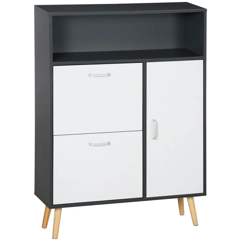 HOMCOM Pantofar Spațios cu 2 Uși Rabatabile și Raft Deschis, Design Modern, Gri și Alb | Romania