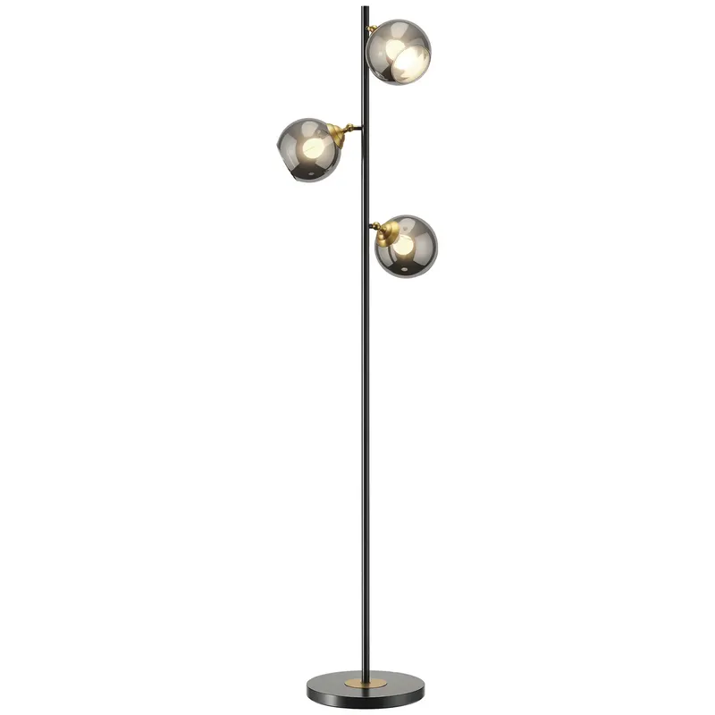 HOMCOM Lampă de Podea cu 3 Abajururi, Lampă pentru Camera de Zi cu Abajur Glob din Sticlă(Becul nu este inclus), Φ36x162 cm, Gri | Romania