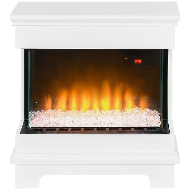 HOMCOM Șemineu Electric 1000W/2000W, Șemineu Electric Independent cu Telecomandă și Protecție la Supraîncălzire, 61x28x66,5 cm, Alb | Romania