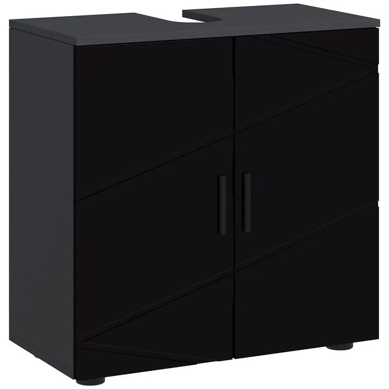 Mobilier de baie cu dulap cu 2 uși, Mobilier de baie din lemn cu poliță reglabilă, 60x30x60cm negru kleankin | Romania