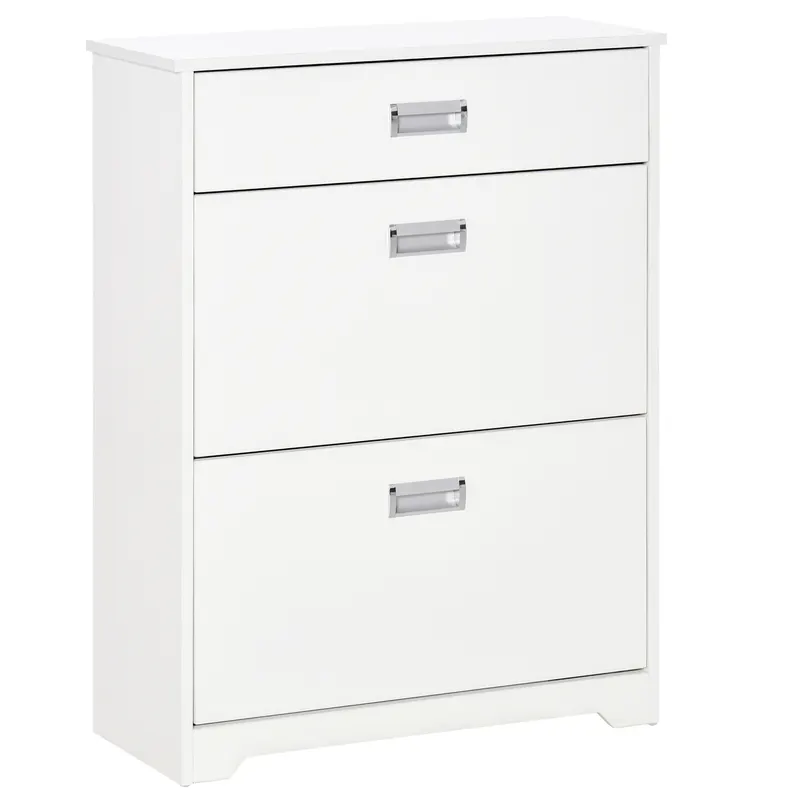 HOMCOM Suport de Pantofi Modern din Lemn cu 2 Sertare, Etajeră Reglabilă și Sertar Mic, 70x29x92 cm, Alb | Romania
