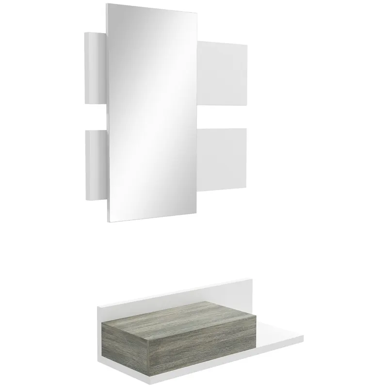 Mobilier de Intrare 2 in 1 cu Oglinda de Perete 75x3.5x75cm si Sertar 75x30.5x20cm, pentru hol, din MDF si Sticla, Gri-Alb HOMCOM | Romania