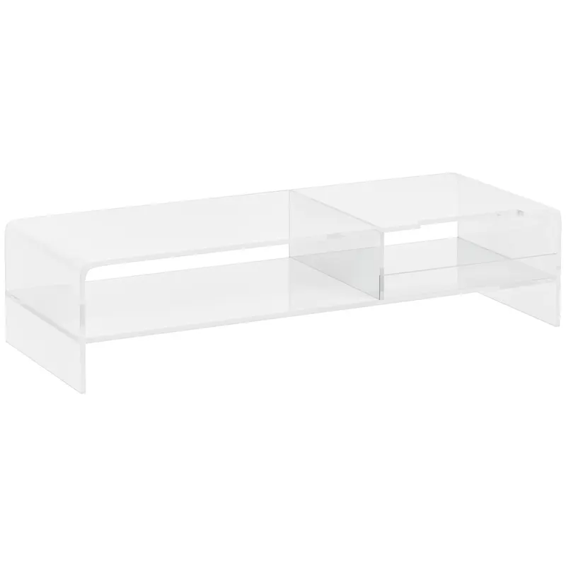 HOMCOM Suport Monitor Acrilic cu 2 Rafturi, Suport Ergonomic pentru PC, Transparent, 50.8x19x12 cm, Ideal pentru Birouri Moderne | Romania