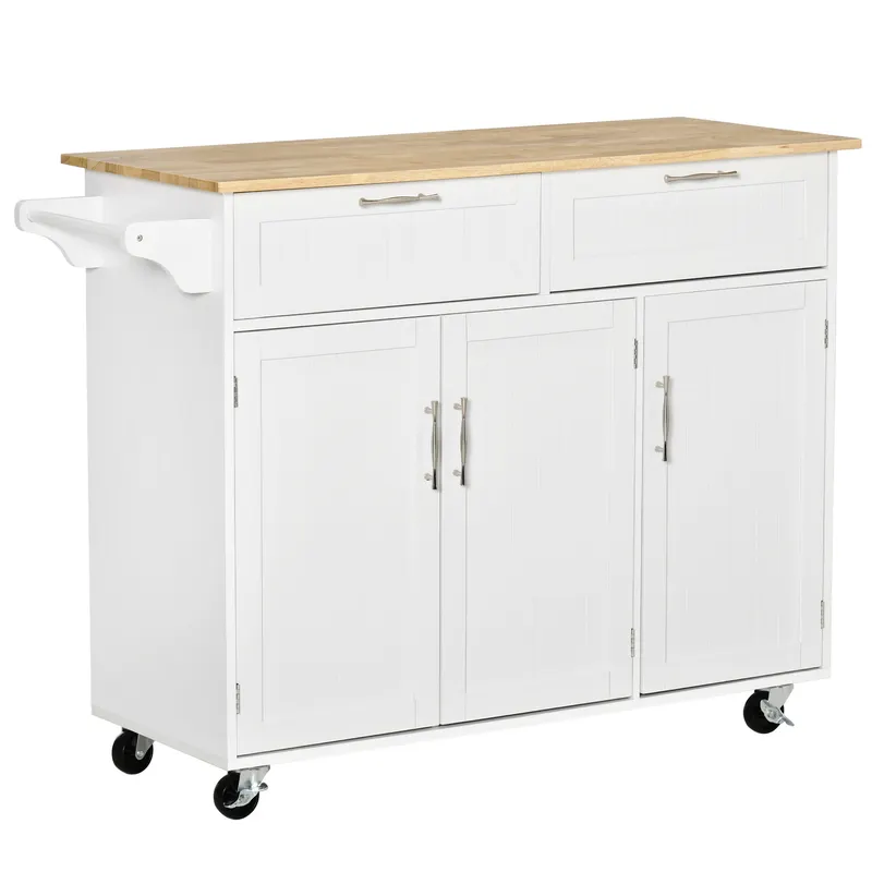 HOMCOM Cărucior Bucătărie Multifuncțional cu Spațiu Depozitare, 121x46x91 cm, Design Modern, Alb | Romania