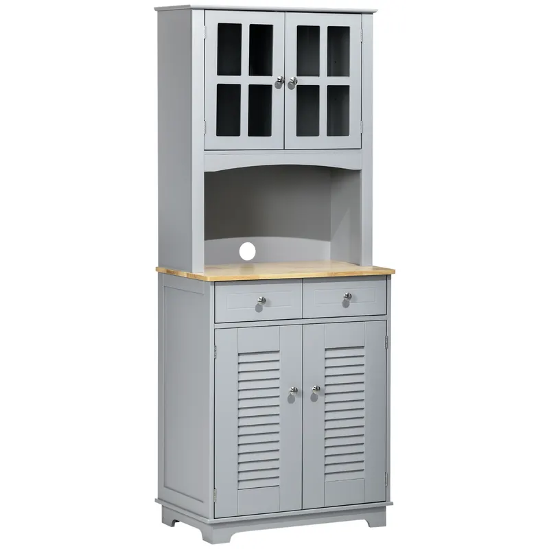 HOMCOM Bufet pentru bucatarie, Mobilier din lemn, dulap de bucatarie in stil clasic, Gri, 68x39.5x170cm | Romania