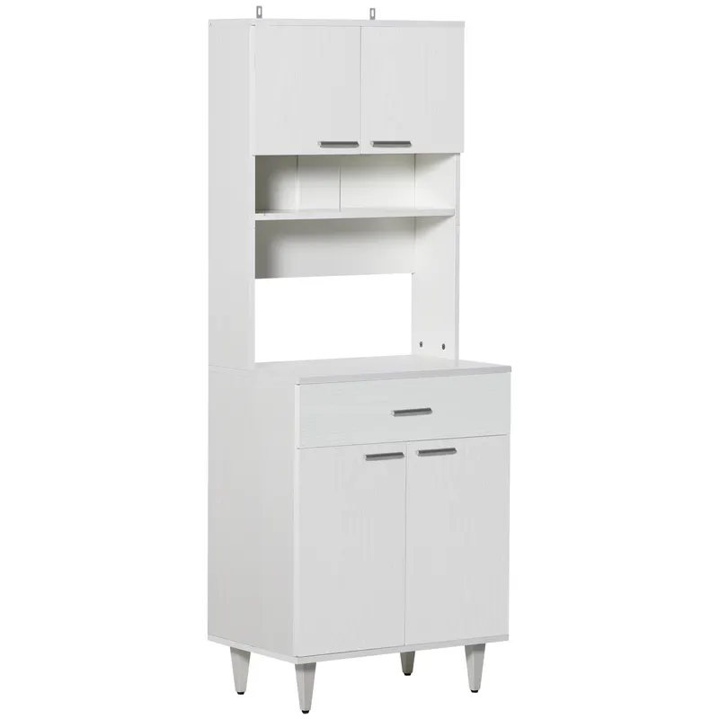 HOMCOM Dulap Mare de Bucătărie Clasic, Design Elegant din Lemn, Finisaj Alb, Spațios și Versatil, Ideal pentru Orice Bucătărie | Romania
