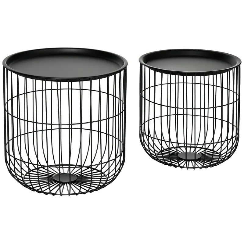 HOMCOM Set Mese Rotunde Suprapuse din Oțel, Blat Detașabil, Design Modern pentru Living, Negru | Romania