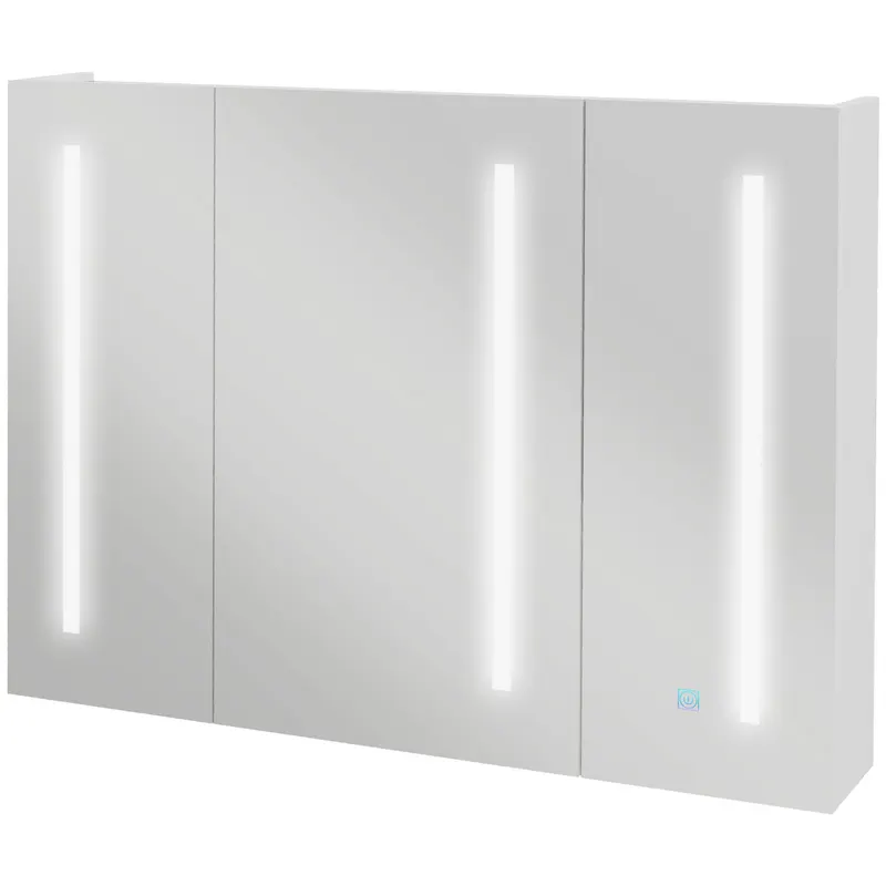 Kleankin Dulap cu Oglindă LED pentru Baie, USB, Raft Reglabil, 90x15x70cm, Alb Lucios | Romania