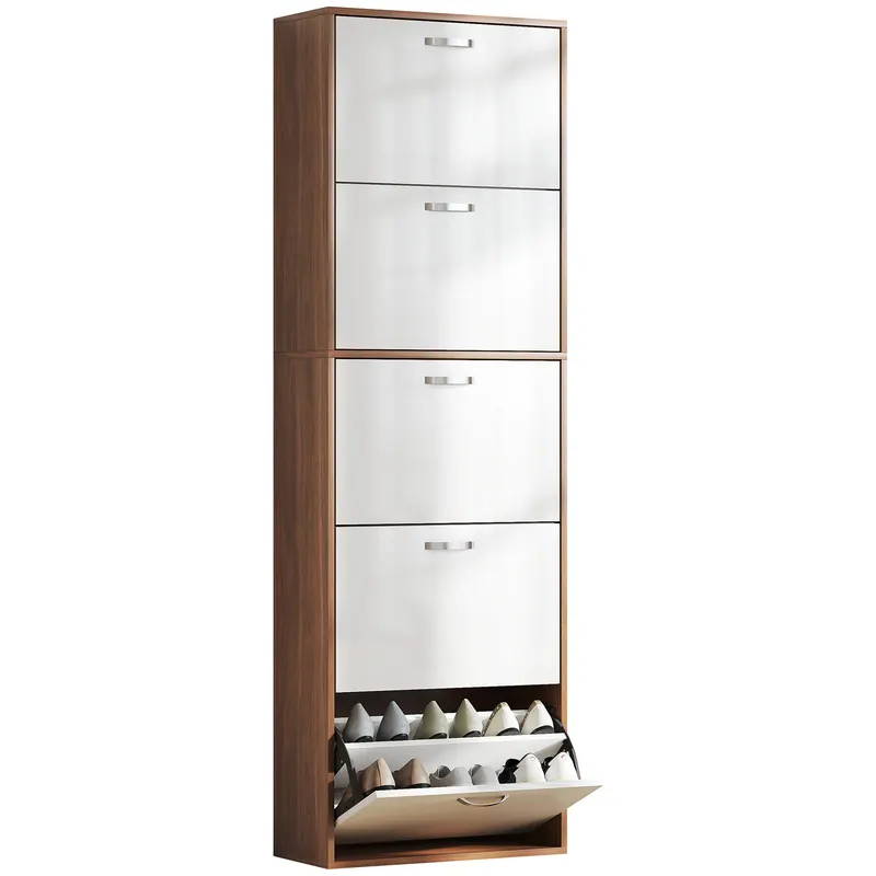 HOMCOM Dulap pentru Pantofi cu 5 Sertare pentru 30 Perechi de Pantofi, 60x28x189 cm, Maro | Romania