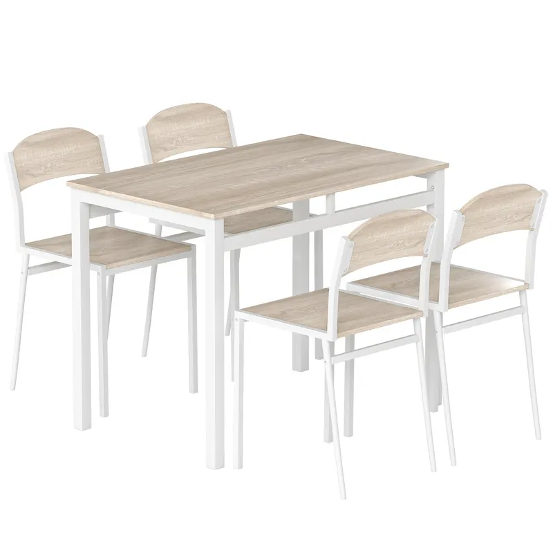 HOMCOM Set Masă de Prânz din 5 Piese cu 1 Masă Dreptunghiulară și 4 Scaune, 100x63x76,5 cm, Gri și Alb | Romania