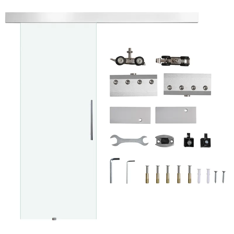 HOMCOM Ușă Glisantă din Sticlă Temperată Satinată, Kit Complet cu Șină și Mâner, 90x205cm | Romania