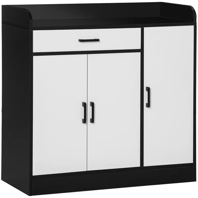 HOMCOM Dulap Bucătărie Modern MDF, 2 Dulapuri, Sertar, Rafturi Ajustabile, 90x40x90cm, Alb-Negru | Romania