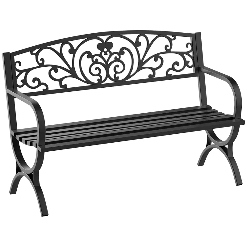 Outsunny Bancă pentru Grădină pentru Exterior din Metal și Fontă, Încărcare maximă 240 kg127×60×85 cm, Negru | Romania