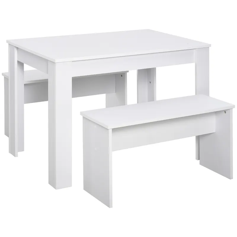 HOMCOM Set Mobilier Bucătărie Modern, Masă Albă cu 2 Bănci, Design Compact, Ideal pentru Spații Mici, Alb | Romania