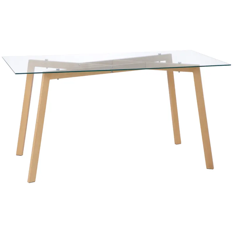 HOMCOM Masă sticla dreptunghiulară pentru 4 Persoane din Oțel cu Blat din Sticlă Securizată 150x75x76 cm | Romania