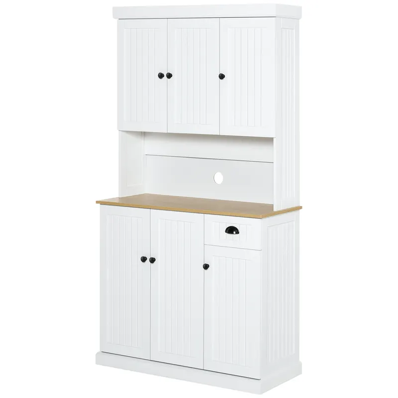 HOMCOM Bufet de Bucătărie Modern cu Dulap pentru Depozitare, Ideal pentru Cuptorul cu Microunde, Design Elegant, Alb | Romania