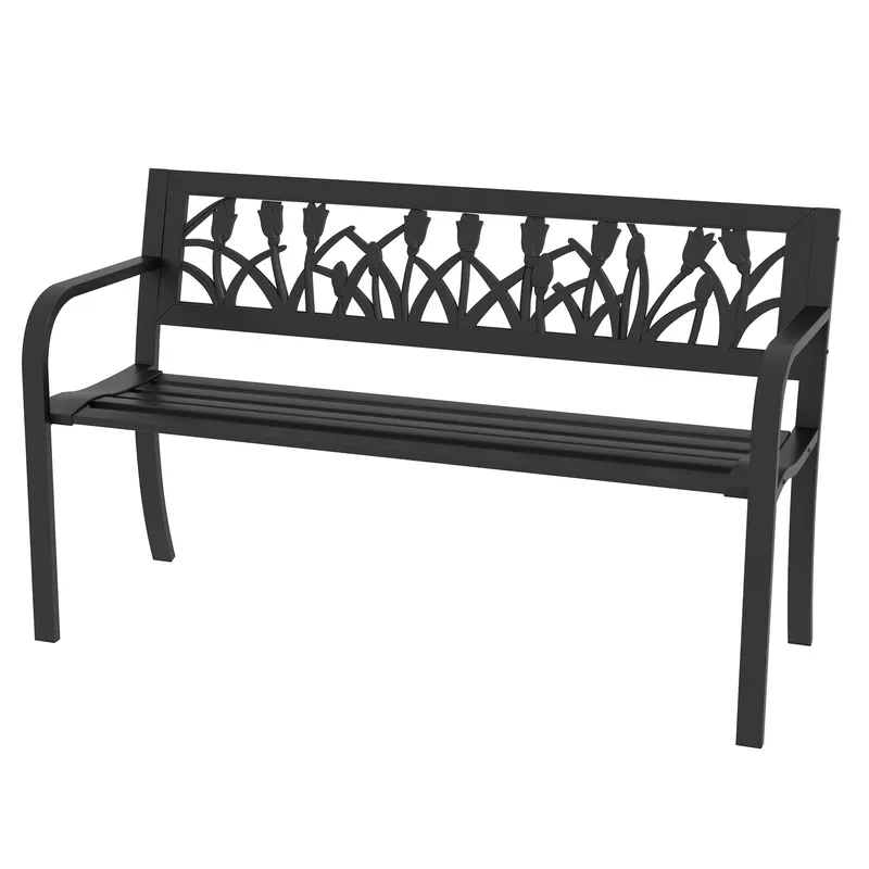Outsunny Scaun de Terasa, Scaun Dublu cu Spatar cu Model Floral, pentru Gradina, Veranda, Negru | Romania