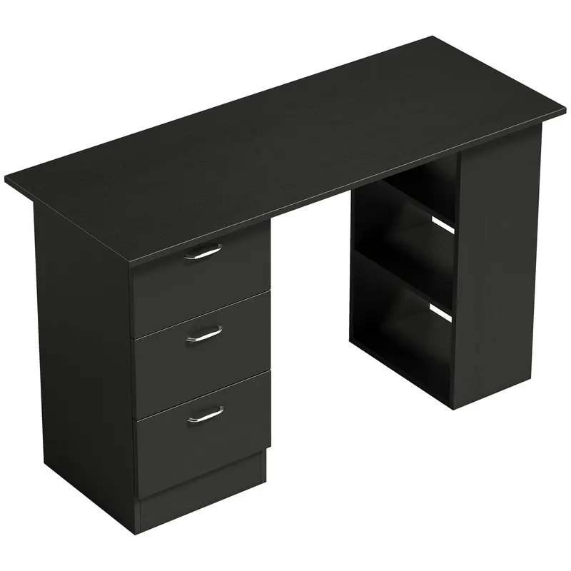 HOMCOM Birou de Calculator Modern, Masa de Lucru cu 3 Sertare și Raft pentru Depozitare, Design Elegant, Negru | Romania