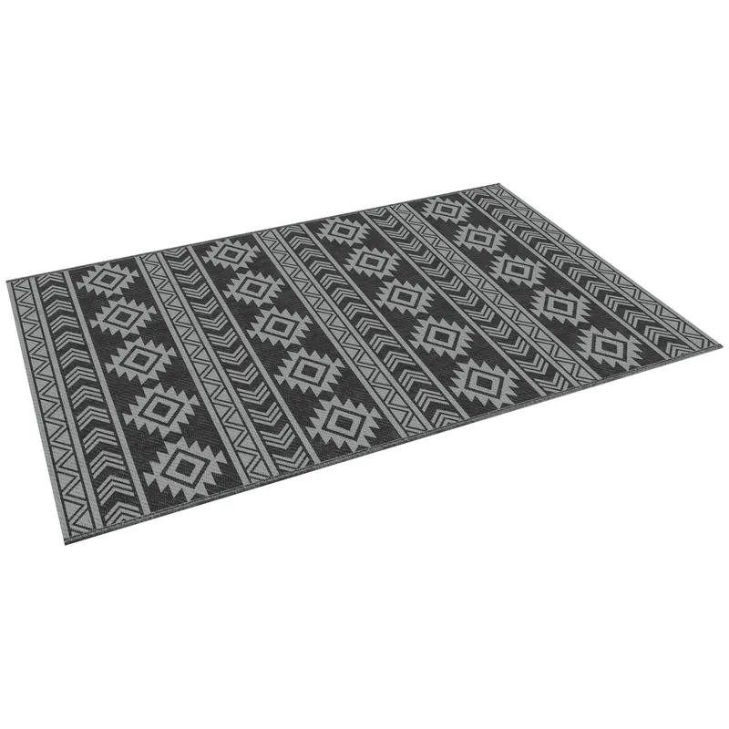Outsunny Covor Exterior Reversibil, 1,8 x 2,75m, Impermeabil pentru Curte, Veranda, Picnic, Plaja, Camping, Negru si Gri | Romania