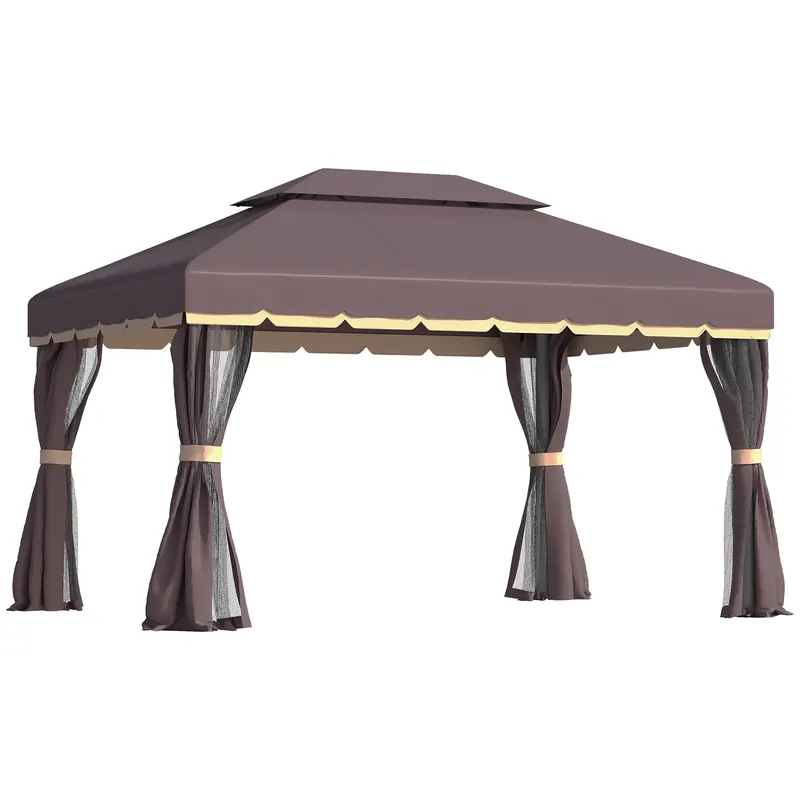 Outsunny Foisor Gradina pliabil cu Plasa de tantari si Acoperis dublu,3x4m Cafeniu | Romania