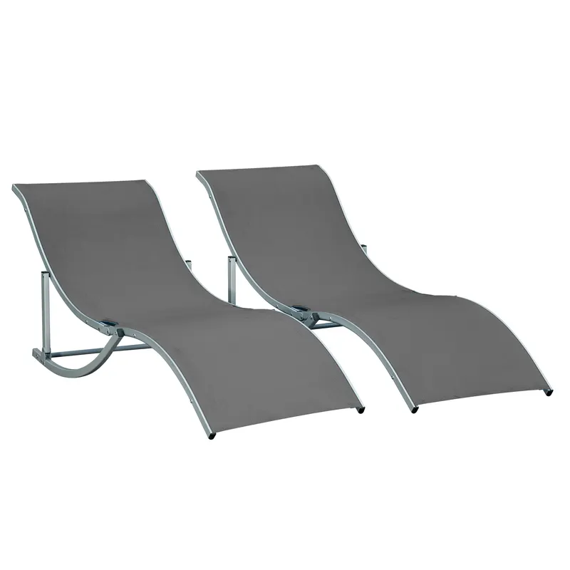 Outsunny Set 2 Sezlonguri Pliabile pentru Plajă sau Grădină, din Aluminiu și Textilen, Gri Închis, 61x165x63cm, Confortabile | Romania